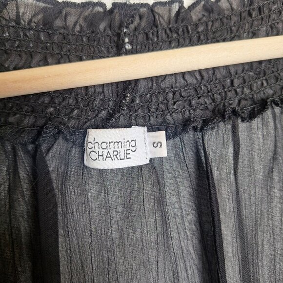 💙 Charming Charlie Sheer Blouse Smocked Waist Size M/L Boho Y2K Cottage Hippie - Picture 4 of 8